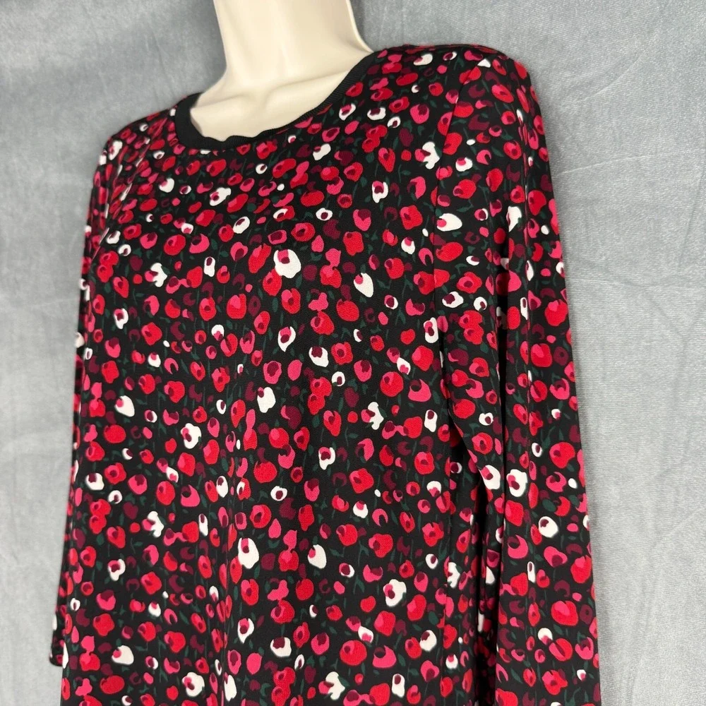 Lauren Ralph Lauren Midi Dress Sz L Red Pink Floral Jersey Knit‎
